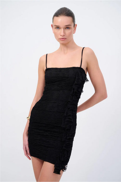 Love My Body Siyah Dantel Büzgülü Kadın Elbise S