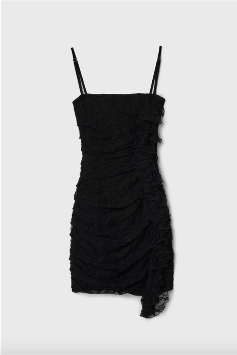 Love My Body Siyah Dantel Büzgülü Kadın Elbise S