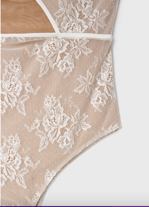 Love My Body Bej Dantel Kadın Body M