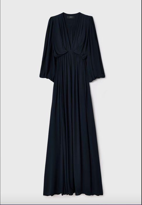 ADL Lacivert Mert Aslan Büzgülü Yırtmaçlı Elbise S