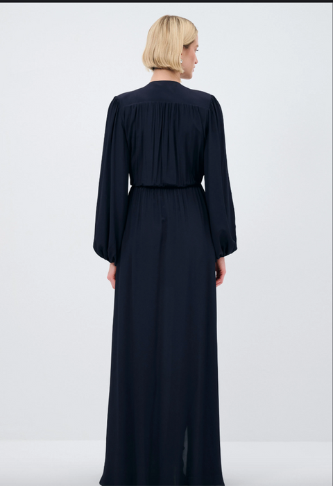 ADL Lacivert Mert Aslan Büzgülü Yırtmaçlı Elbise S