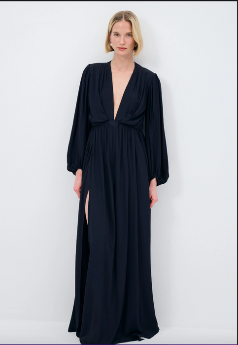 ADL Lacivert Mert Aslan Büzgülü Yırtmaçlı Elbise S