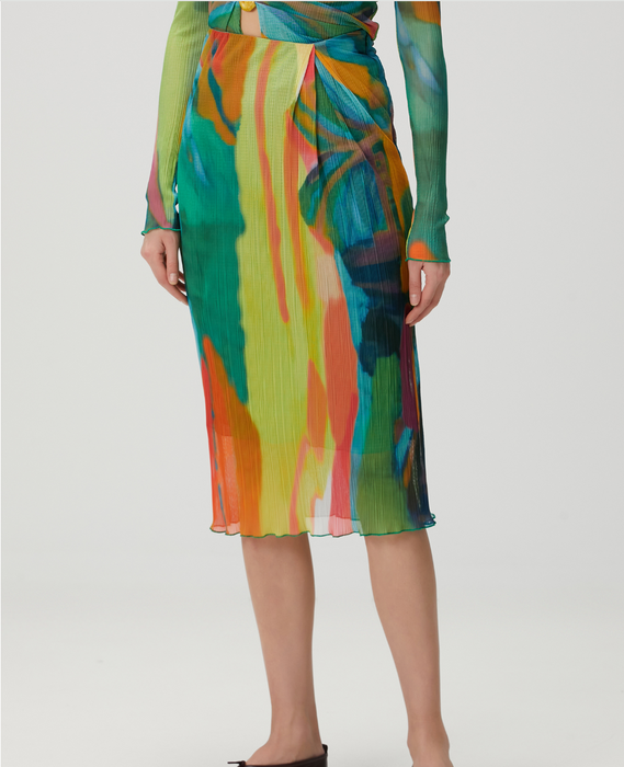 Sisters Elena Yeşil Desenli Midi Kadın Etek S