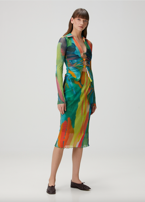 Sisters Elena Yeşil Desenli Midi Kadın Etek S