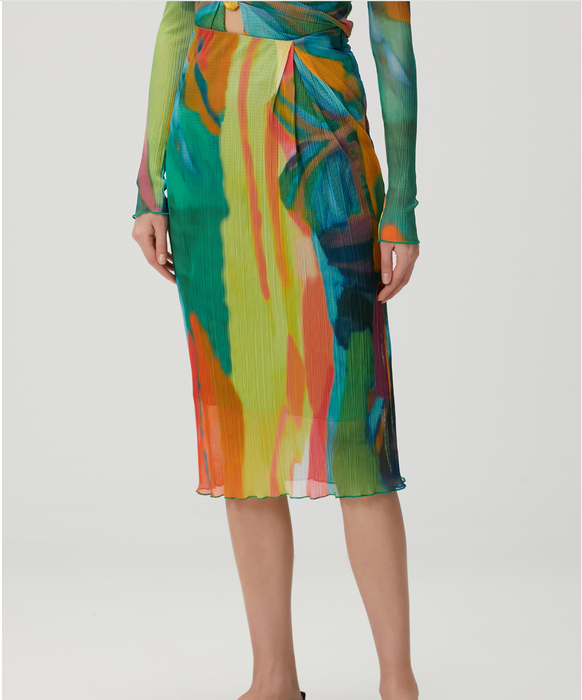 Sisters Elena Yeşil Desenli Midi Kadın Etek S