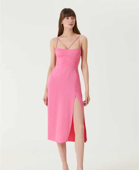 Sisters Pembe Brooke Midi Saten Kadın Elbise M