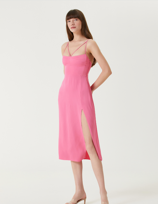 Sisters Pembe Brooke Midi Saten Kadın Elbise M