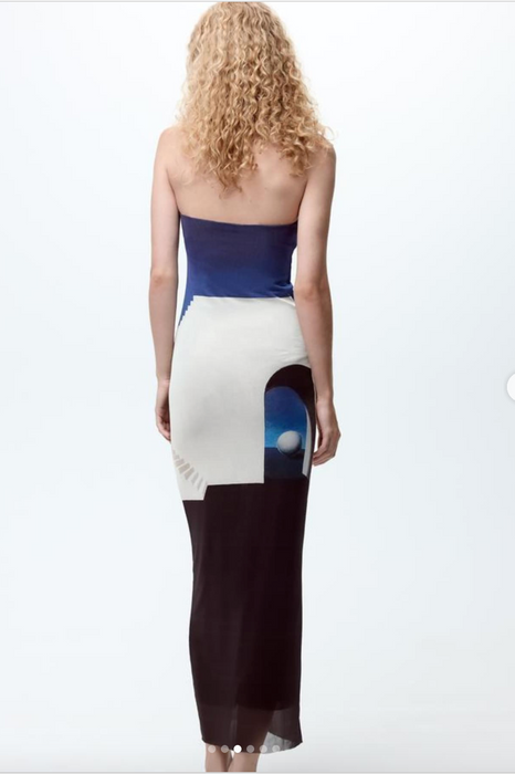 Zara Lacivert Renkli Tül Straplez Elbise S