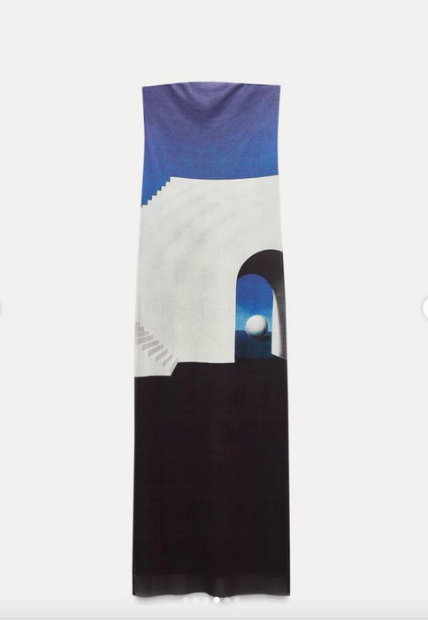 Zara Lacivert Renkli Tül Straplez Elbise S