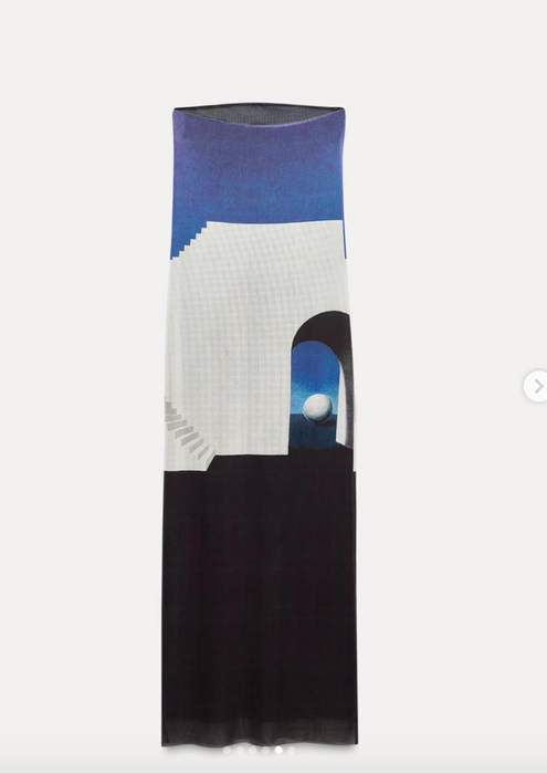 Zara Lacivert Renkli Tül Straplez Elbise S