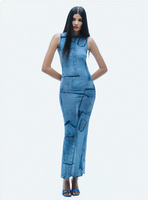 Cekette Denim Görünümlü Kadın Plaj Elbisesi S