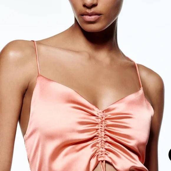 Zara Pembe Drapeli Kadın Elbise  XS