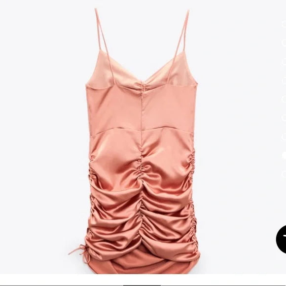 Zara Pembe Drapeli Kadın Elbise  XS