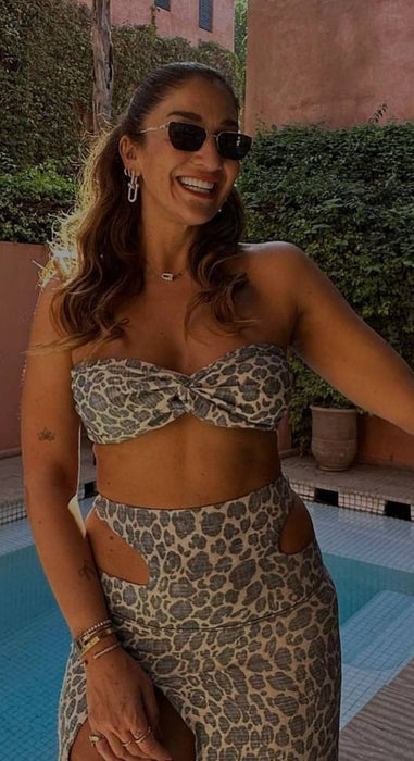Lamperos Leopar Desenli Etek Büstiyer Takım M