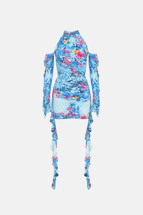 NAIA Mavi Fırfırlı Mini Kadın Elbise XS