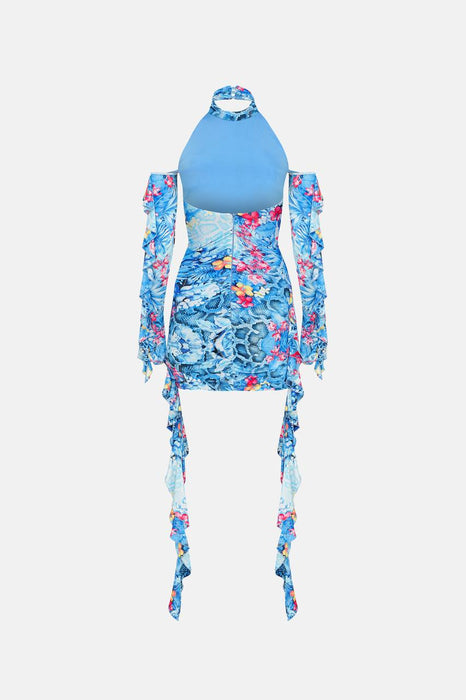 NAIA Mavi Fırfırlı Mini Kadın Elbise XS