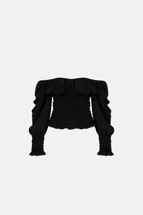 NAIA Siyah Kolları Büzgülü Bluz XS