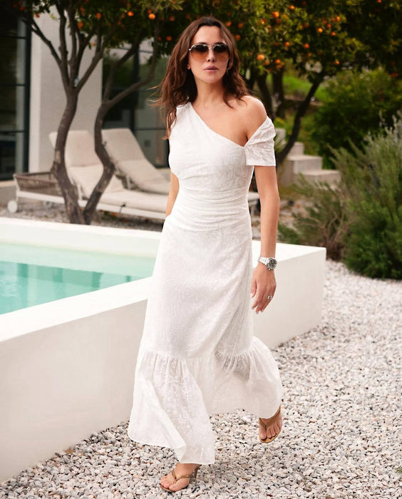 Love My Body Beyaz Desenli Kadın Elbise M