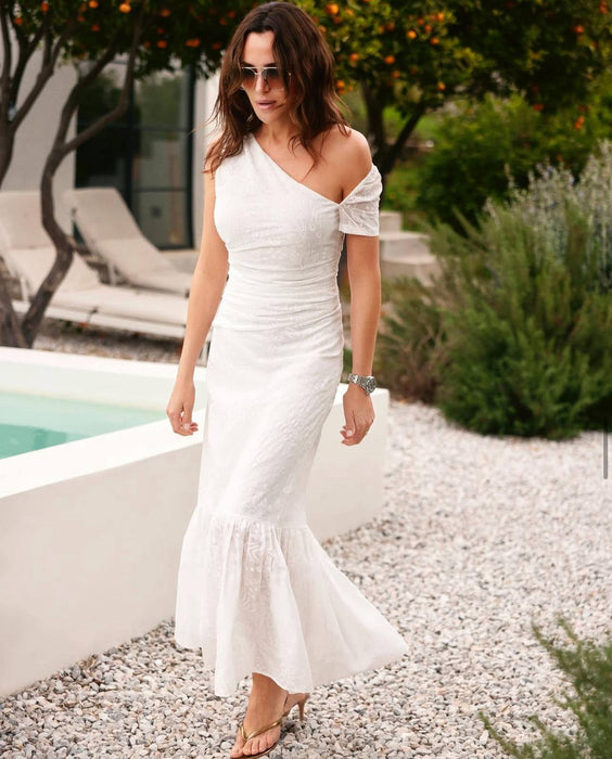 Love My Body Beyaz Desenli Kadın Elbise M