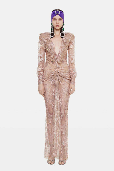 Alessandra Rich Pembe Dantelli Kadın Elbise XS