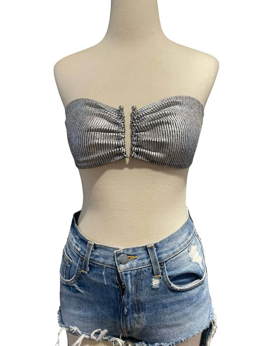 Gri Parlak Kadın Büstiyer Pantolon Takım S