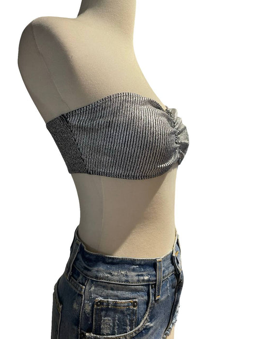 Gri Parlak Kadın Büstiyer Pantolon Takım S