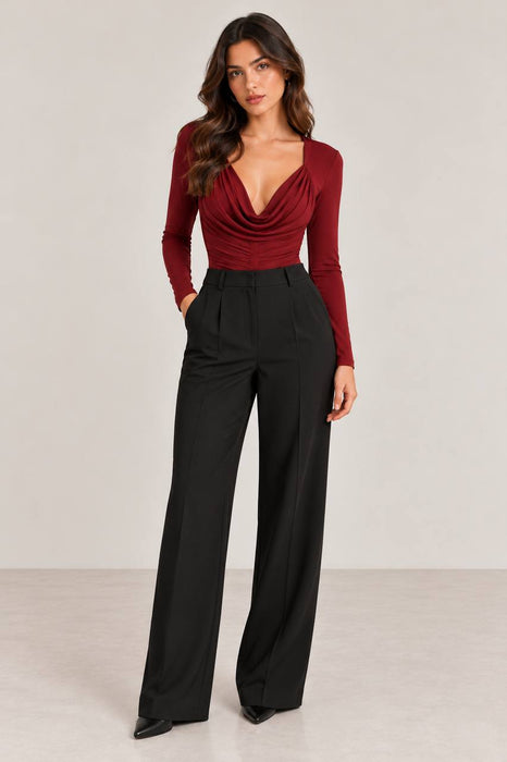 Trendyol Bordo V Yaka Dekolteli Kadın Body XS