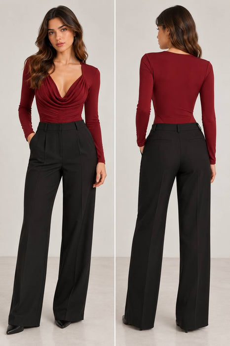 Trendyol Bordo V Yaka Dekolteli Kadın Body XS