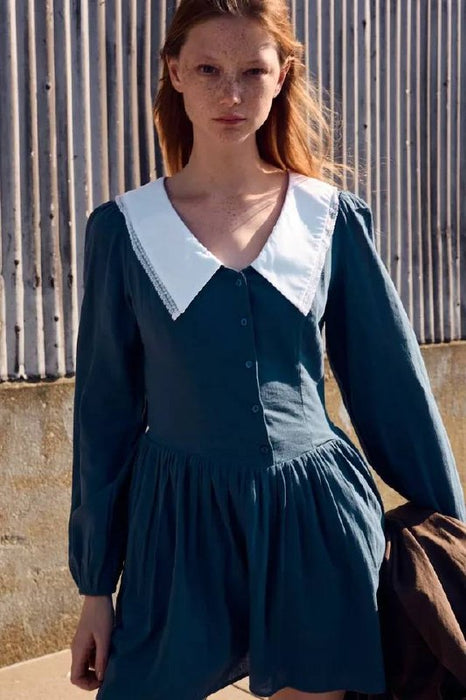 Zara Lacivert Kadın Beyaz Yakalı Elbise XS
