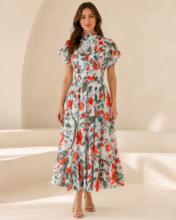 City Pearl Çiçekli Kadın Elbise XS/S