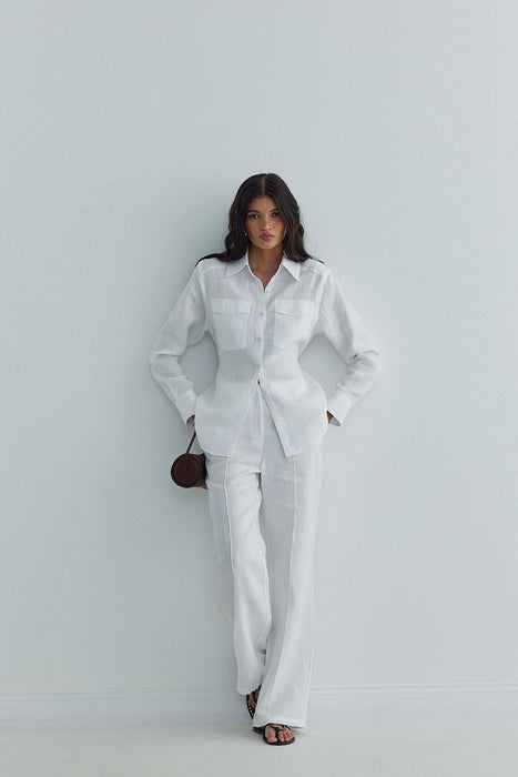 Suud Beyaz Kadın Pantolon S