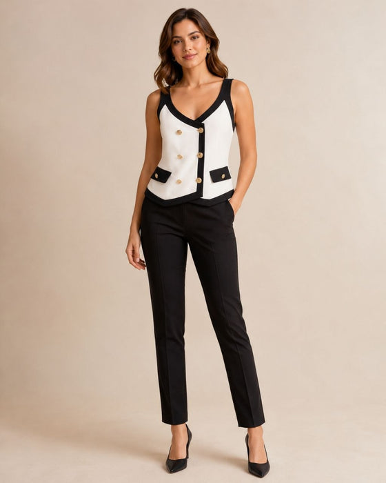 City Pearl Kadın Siyah Beyaz Kadın Yelek Bluz M/L