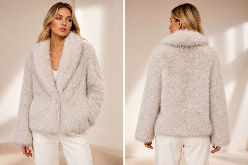Zara Ekru Kadın Suni Kürk Ceket XS