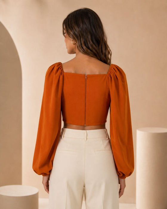 Zeynep Tosun Turuncu Kadın Crop Bluz M