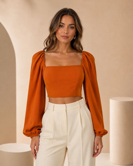 Zeynep Tosun Turuncu Kadın Crop Bluz M