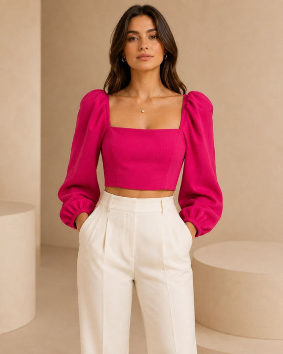 Zeynep Tosun Pembe Kadın Crop Bluz