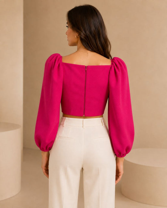 Zeynep Tosun Pembe Kadın Crop Bluz