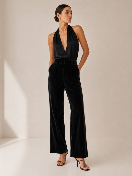 W Collection Siyah Kadın Kadife Pantolon XS