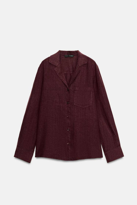 Zara Bordo Kadın Keten Gömlek XS