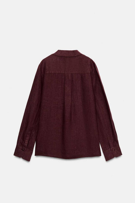 Zara Bordo Kadın Keten Gömlek XS
