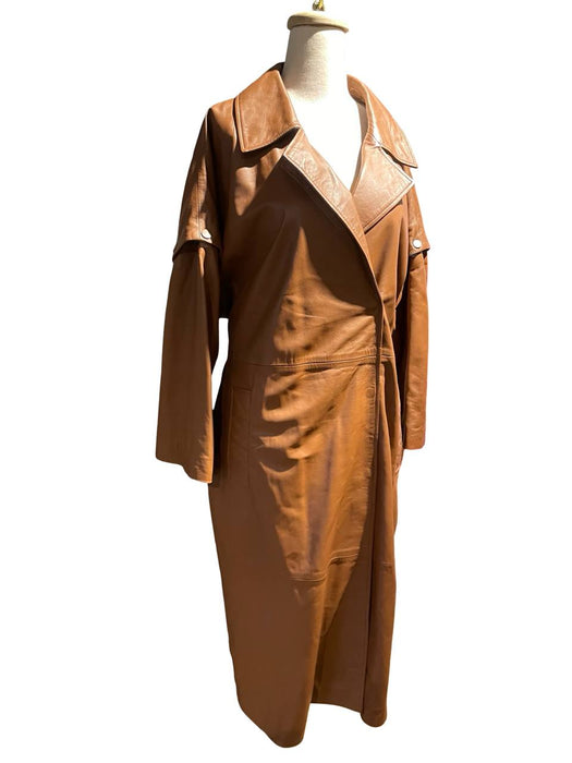 Network Kahvrengi Kadın Deri Trençkot S