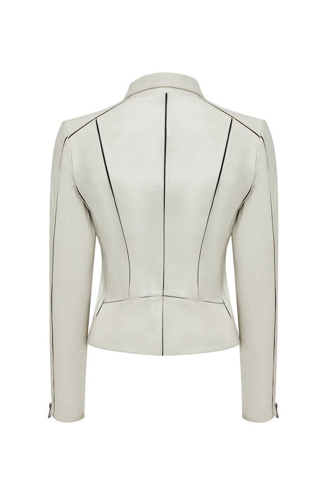 Derimod Bej Kadın Biker Deri Ceket XS