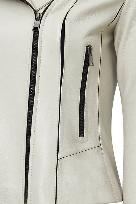 Derimod Bej Kadın Biker Deri Ceket XS