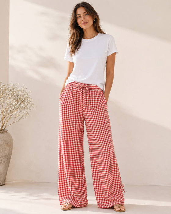 Shein Kırmızı Kadın Kareli Pantolon L