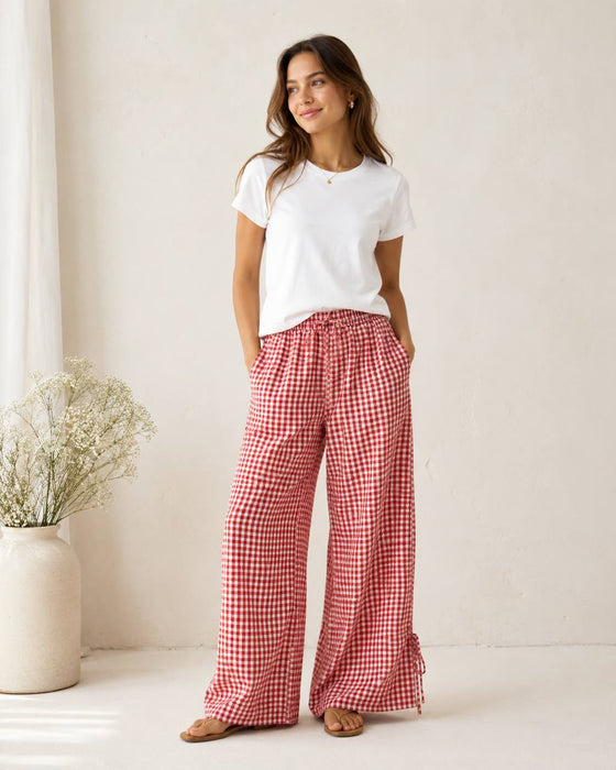 Shein Kırmızı Kadın Kareli Pantolon L