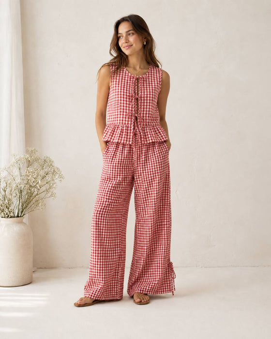 Shein Kırmızı Kadın Kareli Bluz M