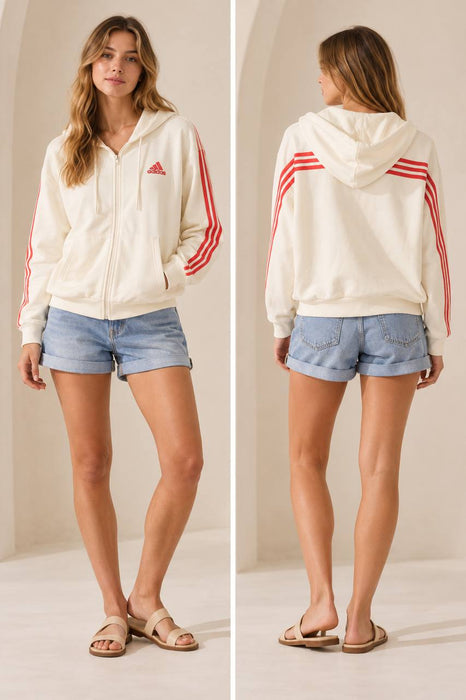 Adidas Beyaz Kadın Turuncu Çizgili Kadın Sweatshirt S