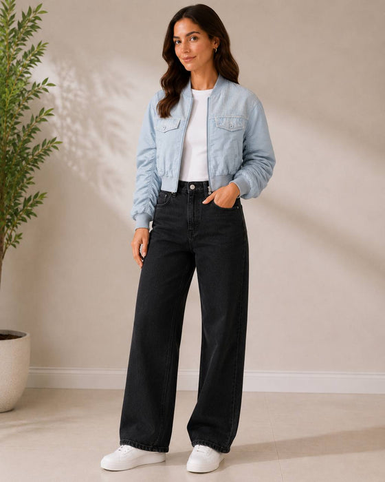 Bershka Mavi Kadın Crop Ceket S