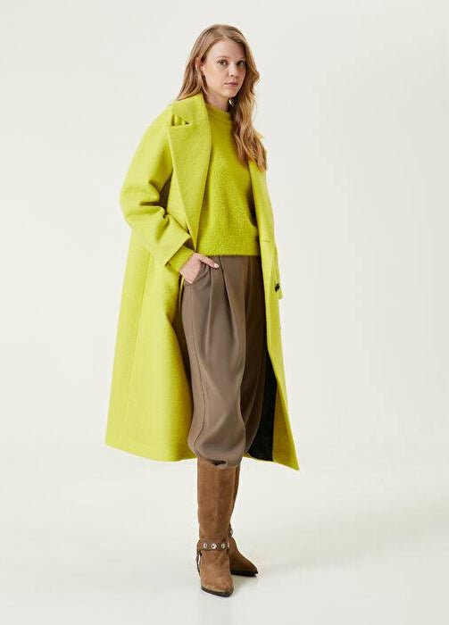 Beymen Neon Sarı Kadın Kruvaze Yün Keçe Palto XS