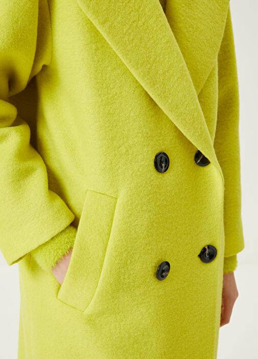 Beymen Neon Sarı Kadın Kruvaze Yün Keçe Palto XS